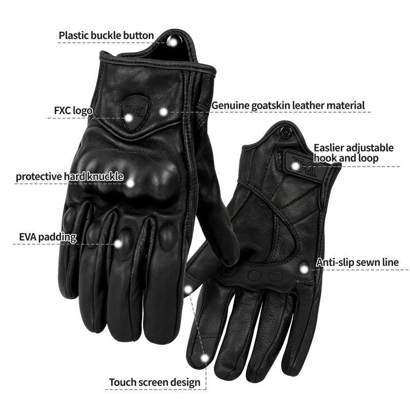 FXC Touch Screen Full Finger Motorcycle Leather Gloves Men's Premium Protective motorbike - Image 2
